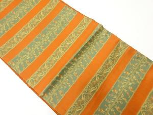 アンティーク　本場筑前博多横段に草花模様織出し全通袋帯（材料）